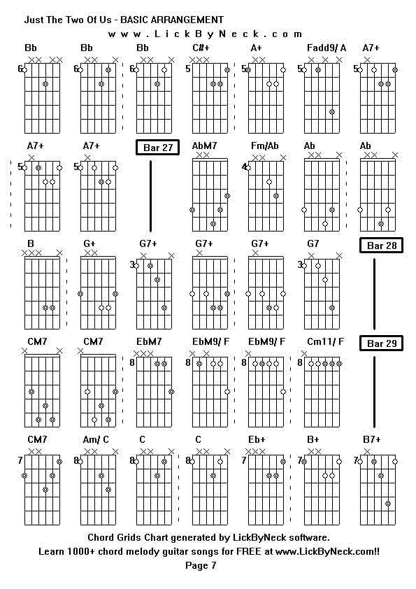 Chord Grids Chart of chord melody fingerstyle guitar song-Just The Two Of Us - BASIC ARRANGEMENT,generated by LickByNeck software.